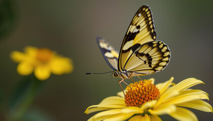 Obraz premium A butterfly is sitting on a yellow flower