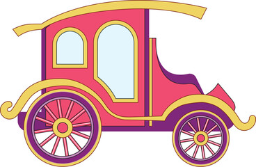 Pink fairytale wedding carriage with golden elements standing still on a white background