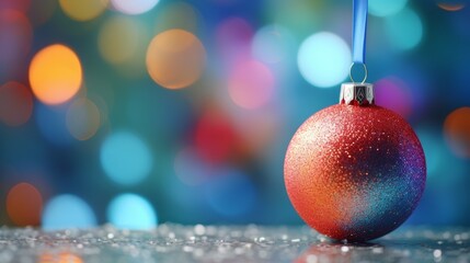 Obraz premium Graceful christmas tree adorned with colorful baubles amidst dazzling shimmering lights