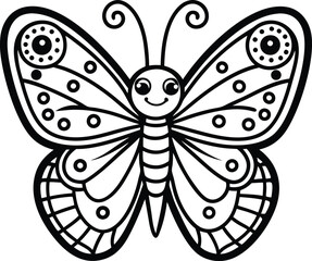 Cute butterfly in doodle style illustration black and white