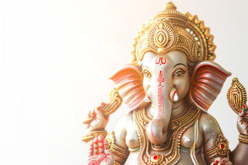 Colorful lord ganesha sculpture on white background.