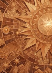 Obraz premium An ancient map displays celestial motifs in warm tones.