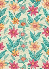 A cheerful floral pattern bursts with tropical blooms.