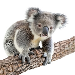 Fototapeta premium Koala Bear Sitting on a Branch. translucent