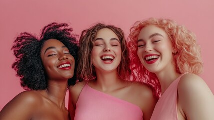 Obraz premium Different races, women, pink, girly, high-end look, joy, happiness,