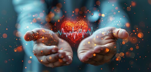 A person is holding a heart in their hands, surrounded by a glowing