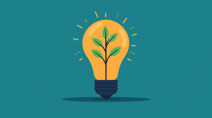 A tree growing out of a light bulb represents growth, sustainability, innovation and the nurturing of ideas. The bright colors and clean design emphasize the connection between creativity and nature.