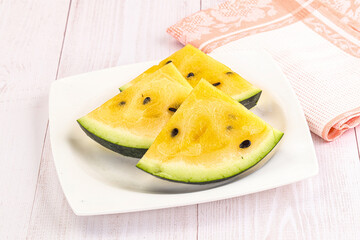 Sweet and juicy yellow watermelon slices
