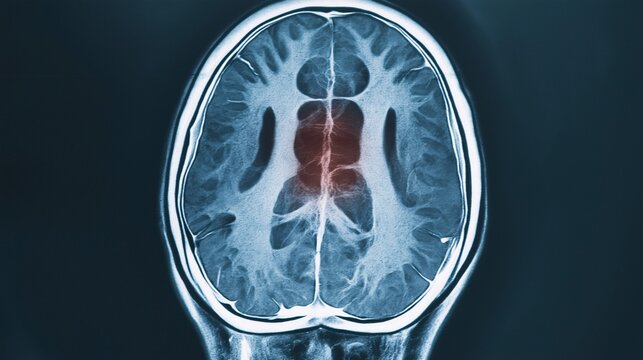 X-ray image showing hemorrhagic stroke with clear bleed areas
