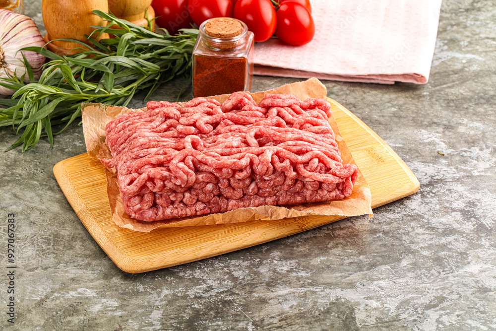 Sticker raw uncooked red minced meat