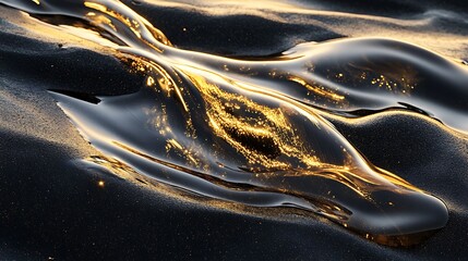 Luxurious Liquid Gold Flow Over Smooth Black Rocks with Soft Reflections