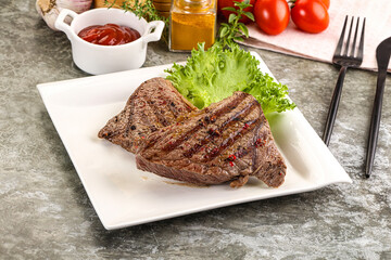Delicus grilled beef steak with sauce