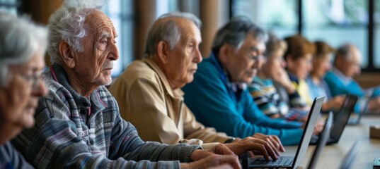 Fototapeta premium Seniors Engaged in a Technology Class at a Community Center - Basic Computer Skills Instruction