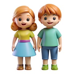 Girl and boy 3D illustration.