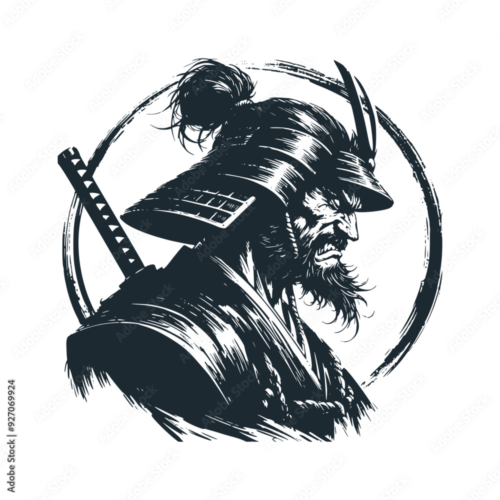 Canvas Prints The ronin samurai warrior. Black white vector illustration.
