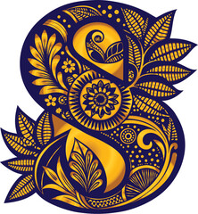 flower with Letter S and mandala designs on it.