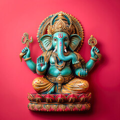 Fototapeta premium Colorful lord Ganesha sculpture on red background