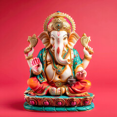 Colorful lord Ganesha sculpture on red background