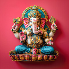 Fototapeta premium Colorful lord Ganesha sculpture on red background