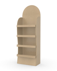 Blank Advertising Corrugated Supermarket Retail Promotion Cardboard Display Shelf. 3d Render Illustration.