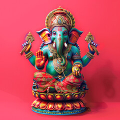 Fototapeta premium Colorful lord Ganesha sculpture on red background
