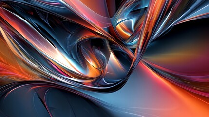 Abstract Digital Art with Flowing Metallic Shapes