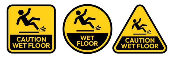 Hazard slippery surface wet floor sign, vector illustration isolated on white background.	