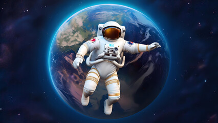Naklejka premium 3D illustration of astronaut falling to earth planet. 8K realistic science fiction art. 