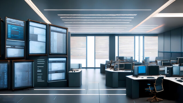 ERP, document management concept.Businessman working with laptop computer with icons on virtual screen and office blur background.