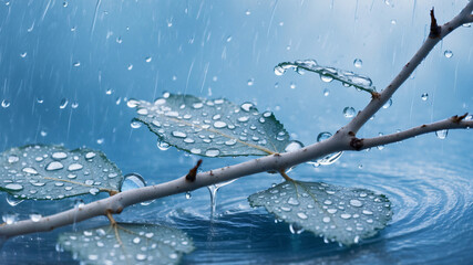 A rainy day in a birch grove.