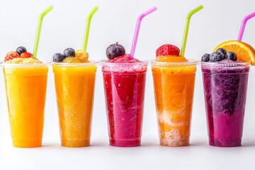 Juices and Floats in Plastic Cup on white background created with Generative AI