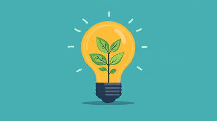 The light bulb with a growing tree inside represents the combination of innovation, sustainability and growth of ideas. The design emphasizes the importance of being environmentally friendly.