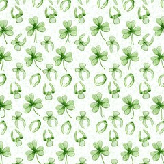 Shamrock and Horseshoe Watercolor Pattern