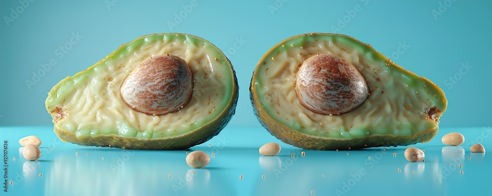 Sticker avocado in slicing on a blue background