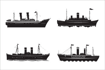 Obraz premium Stunning Ship Vector Silhouettes, Premium Ship Silhouette Vectors, Elegant Ship Vector Silhouettes, High-Quality Ship Silhouette Art, Beautiful Ship Vector Collection, Timeless Nautical Vector Art,