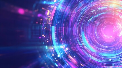 Abstract Neon Light Circles Background - Futuristic Design