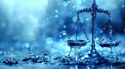 A silver scale with water splashing around it, representing the concept of balance.