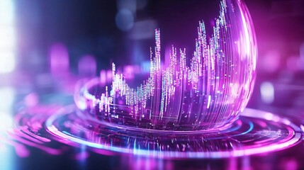 A vibrant digital visualization of data trends featuring bright purple hues and dynamic patterns, ideal for technology themes.