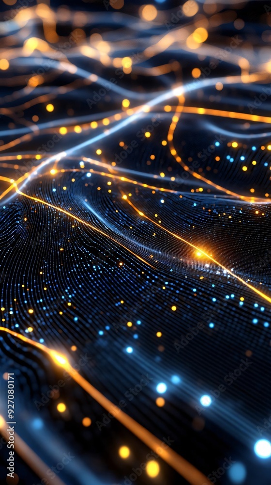 Poster abstract digital background with glowing lines and particles, representing technology and innovation