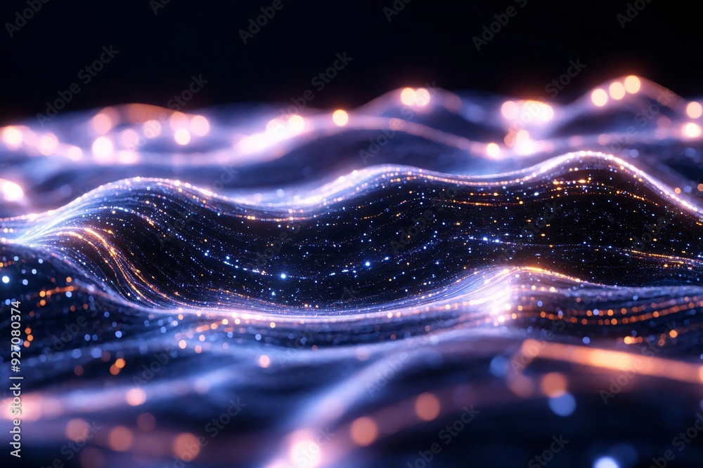 Wall mural abstract waves of light shimmer with vibrant colors, creating a mesmerizing visual effect, perfect f