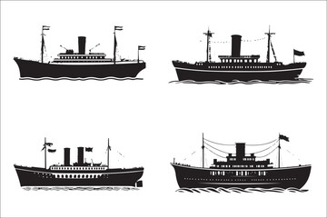 Obraz premium Stunning Ship Vector Silhouettes, Premium Ship Silhouette Vectors, Elegant Ship Vector Silhouettes, High-Quality Ship Silhouette Art, Beautiful Ship Vector Collection, Timeless Nautical Vector Art,
