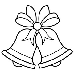 Line art of wedding Christmas bells with ribbons 
