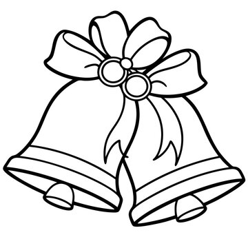 recommend clip art: Line art of wedding Christmas bells with ribbons 
                    
