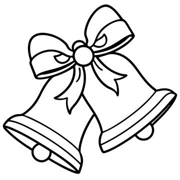 recommend clip art: Line art of wedding Christmas bells with ribbons 
                    