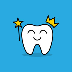 Cute tooth fairy smilling in blue background.