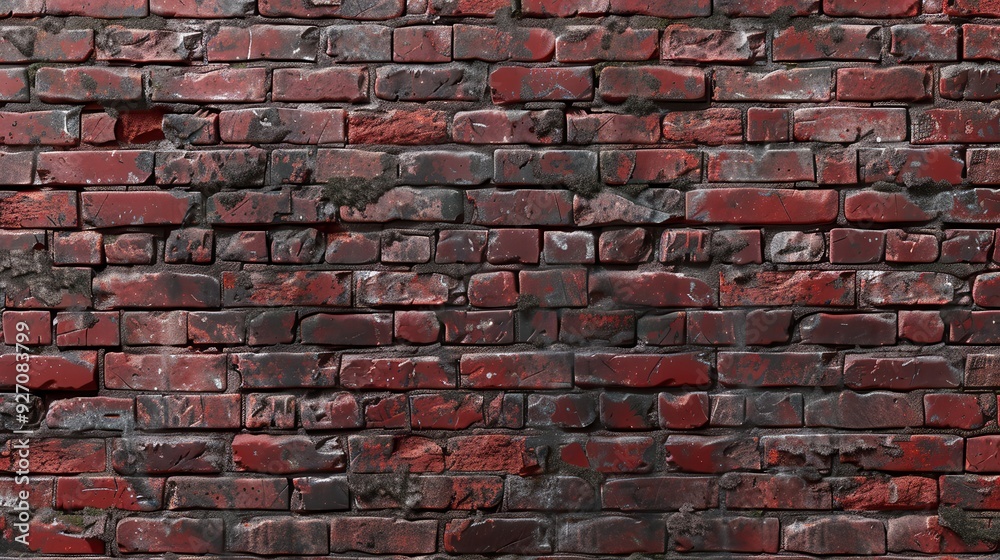 Poster a close-up shot of a red brick wall with visible mortar and dirt stains. some of the bricks are chip