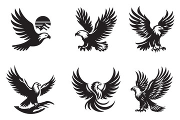 set of eagle silhouette vector design