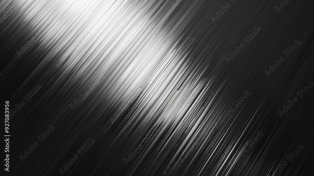 Poster A close-up of a black, metallic surface with a diagonal pattern of lines. The lines are smooth and reflective, creating a subtle sense of depth and texture.