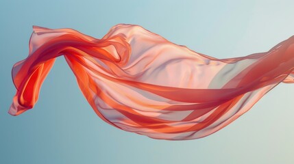 Obraz premium An orange fabric is flowing gently in the wind against a clear blue sky. Sunlight shines through the fabric, casting a warm glow on the scene.