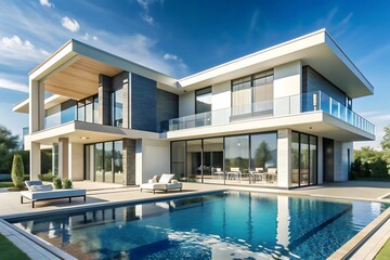 Fototapeta premium Modern House with Pool and Patio.